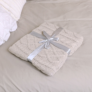 Beige Braid Design Knitted Throw - 140cm x 130cm