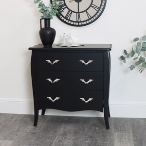 Black 3 Drawer Chest of Drawers with Vintage Style Handles