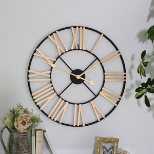 Black and Gold Large Skeleton Wall Clock 