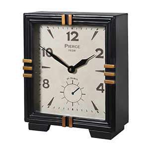 Black & Gold Metal Square Table Top / Mantel Clock 32cm x 26cm