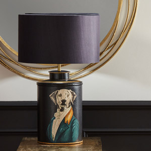 Black Hand Painted Dog Table Lamp