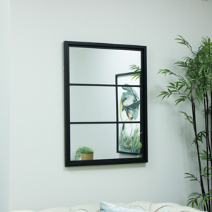 Black Industrial 3 Panel Window Mirror 80cm x 40cm