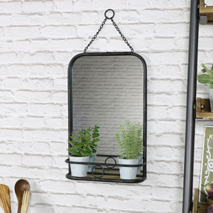 Black Metal Vanity Wall Mirror with Shelf