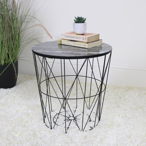Black Metal Marble Effect Topped Side Table