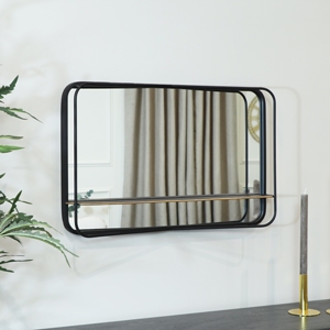 Black Wall Mirror with Display Shelf 70cm x 46cm