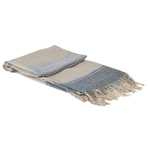 Blue and Cream Stripe Throw with Tassels - 155cm x 126cm