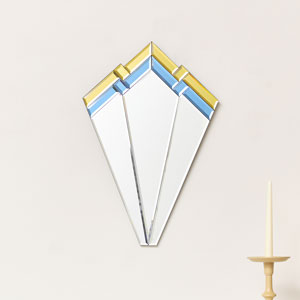 Blue & Yellow Glass Art Deco Fan Wall Mirror