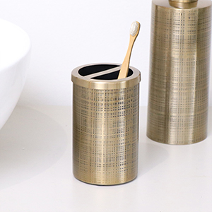Brass Gold Textured Metal Toothbrush Holder