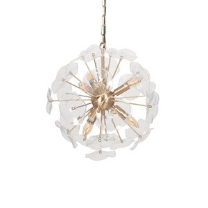 Clear Glass Flower and Gold Round Pendant Light