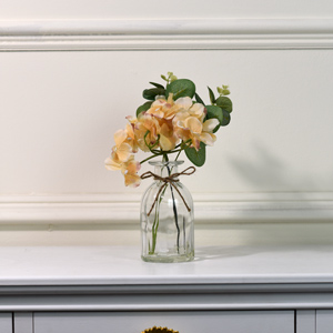 Cream Hydrangea & Eucalyptus in Glass Vase