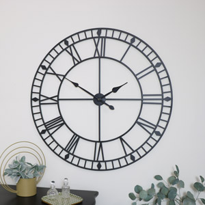 Extra Large Black Metal Skeleton Clock