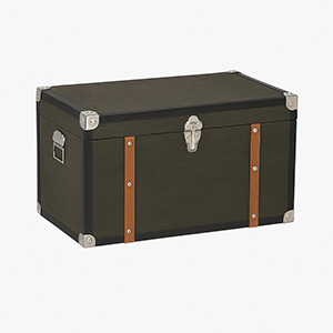 Extra Large Black & Orange Wood Trim Storage Box / Trunk