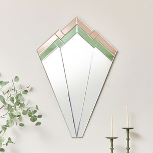Extra Large Green & Pink Art Deco Fan Wall Mirror