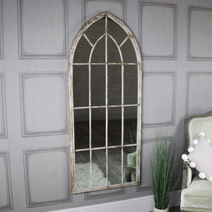 Extra Large Rustic Arched Window Mirror 67cm x 159cm