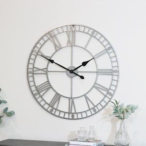 Silver Skeleton Clock 80cm