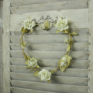 Fabric Cream Rose Love Heart Hanging Wreath