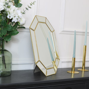 Freestanding Gold Geometric Metallic Mirror 