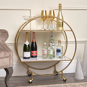 Gold & Marble Round Bar Cart Drinks Trolley