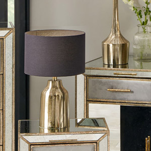 Gold Metal Table Lamp with Grey Shade