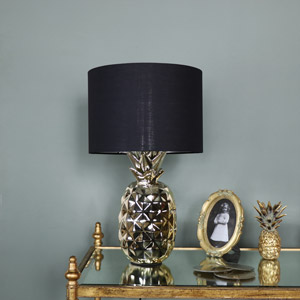 Gold Pineapple Table Lamp with Black Cotton Shade