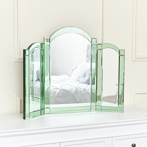 Green Glass Art Deco Triple Mirror