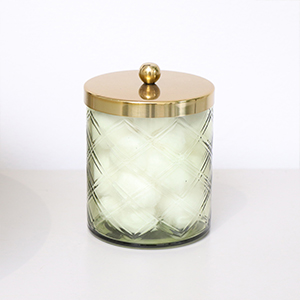 Green Patterned Glass Bathroom Canister with Gold Lid