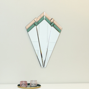 Green & Pink Glass Art Deco Fan Wall Mirror 60cm x 40cm