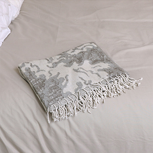Grey & Cream Natural Waves Design Cotton Throw - 160cm x 136cm