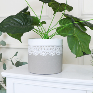 Grey Embossed Lace Indoor Plant Pot 