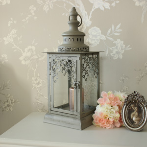 Grey Green Rustic Glass Candle Lantern