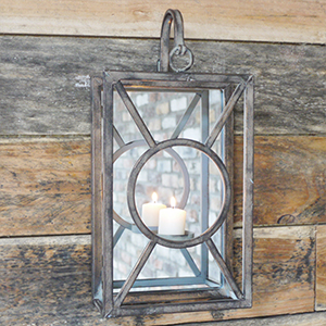 Grey Rustic Mirrored Wall Mounted Candle Light Lantern