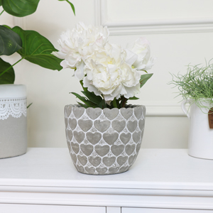 Grey Whitewashed Heart Indoor Plant Pot