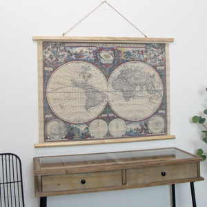 Vintage Hanging World Map Canvas