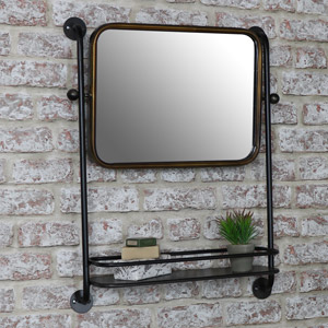 Industrial Mirror with Shelf 
