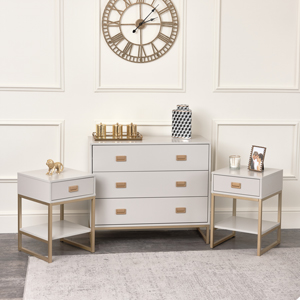 Stone Chest of Drawers and Pair of Bedside Tables