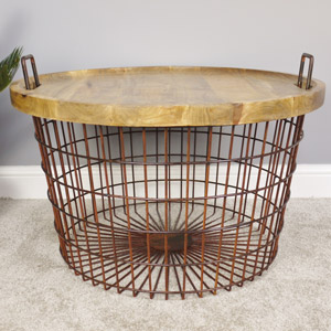Large Basket Table with Wood Lid