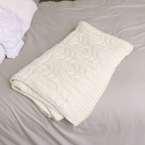 Large Beige Braid Design Knitted Throw - 160cm x 150cm