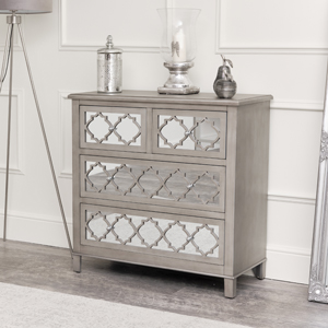 Large Boho Silver Mirrored Chest of Drawers
