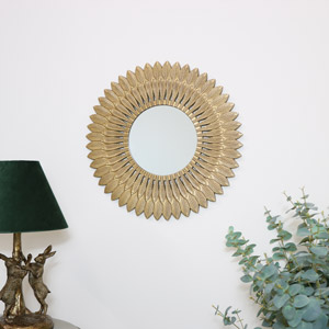 Large Gold Feathered Wall Mirror 50cm x 50cm