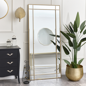 Tall Brushed Gold Thin Framed Wall Mirror / Leaner Mirror 42cm x 156cm