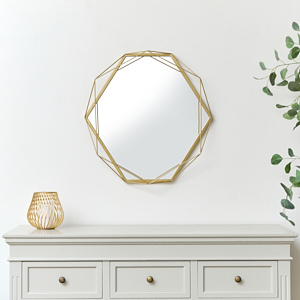 Large Gold Hexagon Wire Framed Wall Mirror - 60cm x 62cm