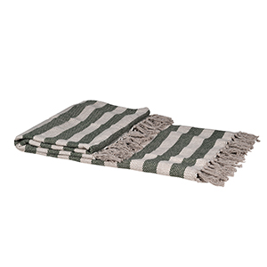 Large Green & Cream Striped Tassel Throw - 152cm x 140cm
