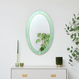 Green Glass Oval Wall Mirror - 79cm x 50cm