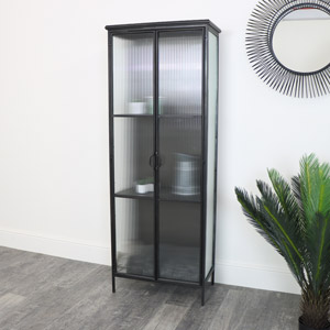 Large Industrial Reeded Glass Cabinet