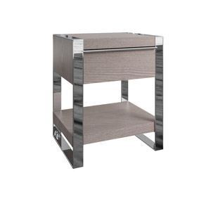Large Oak Grey And Chrome  Side Table / Bedside Cabinet - Ezra Range