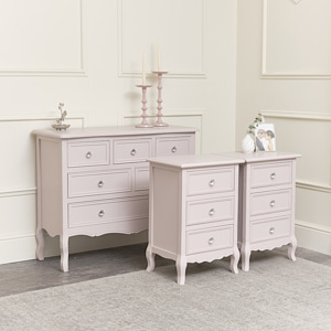 Large Pink 6 Drawer Chest of Drawers & Pair of 3 Drawer Bedsides