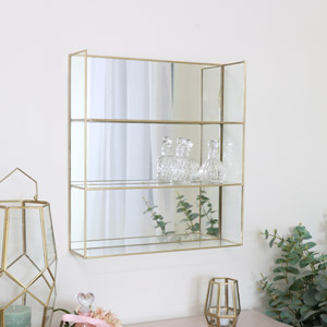 Large Rectangle Gold Mirrored Shelf