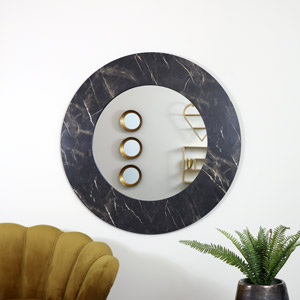 Large Round Black Marble Wall Mirror