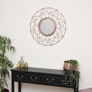 Large Round Copper Metal Wire Wall Mirror 63cm x 63cm
