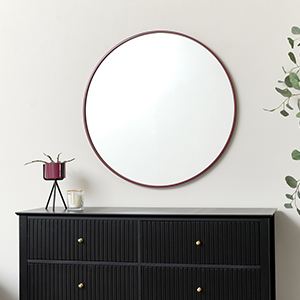 Large Round Plum Red Wall Mirror 80cm x 80cm